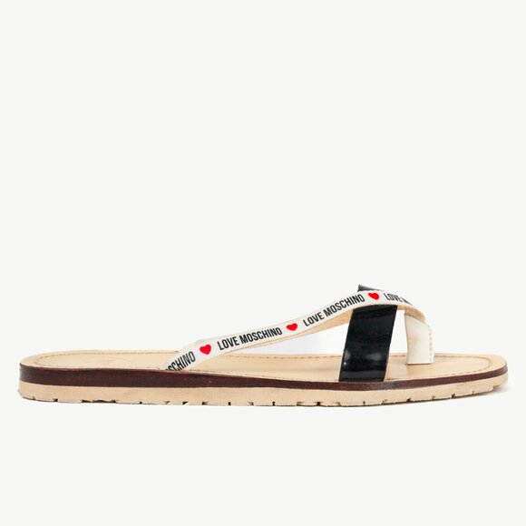 Love Moschino Black PVC Logo-Strap Thong Sandals - Picture 2 of 10
